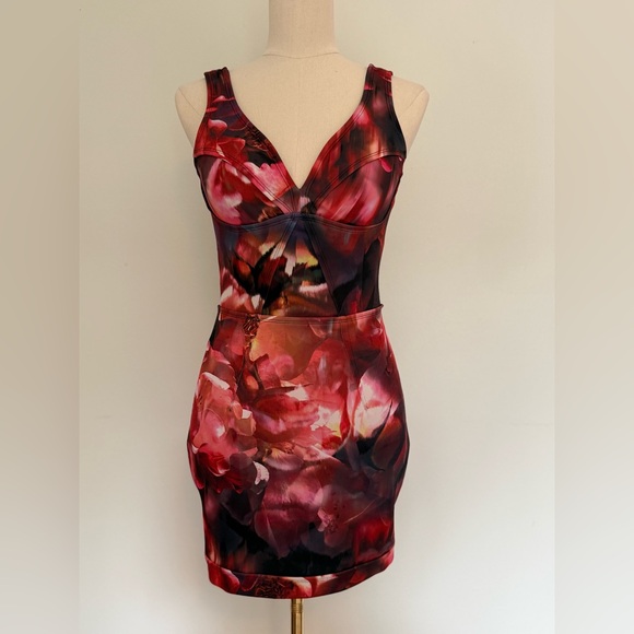 bebe Red and Black Floral Mini Dress - Picture 1 of 7